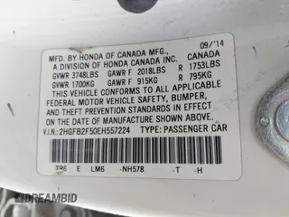 2014 Honda Civic Sedan LX with VIN 2HGFB2F50EH557224, listed as a IAAI auction lot 42105114 with 175,815 mi miles. Bid and sale history available at carsss.com. Image 9.