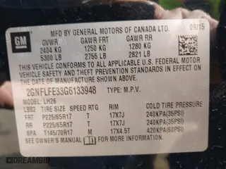 2016 Chevrolet Equinox LT with VIN 2GNFLFE33G6133948, listed as a IAAI auction lot 41748121 with 87,770 mi miles. Bid and sale history available at carsss.com. Image 9.