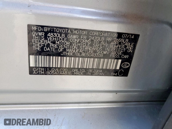 2014 Lexus GS 350 with VIN JTHBE1BL8E5043338, listed as a Copart auction lot 59386685 with 176,280 mi miles and Clean title. Bid and sale history available at DreamBid. Image 12.