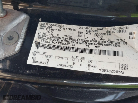 2014 Ford Escape SE with VIN 1FMCU9GXXEUA57133, listed as a IAAI auction lot 41642184 with 1 mi miles. Bid and sale history available at carsss.com. Image 9.