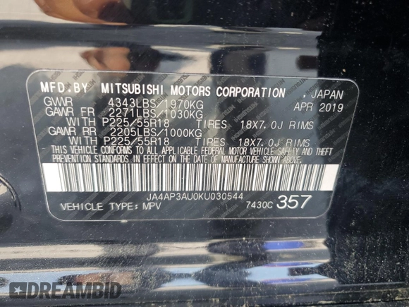 2019 Mitsubishi Outlander ES with VIN JA4AP3AU0KU030544, listed as a Copart auction lot 58737935 with 171,368 mi miles and Clean title. Bid and sale history available at DreamBid. Image 13.