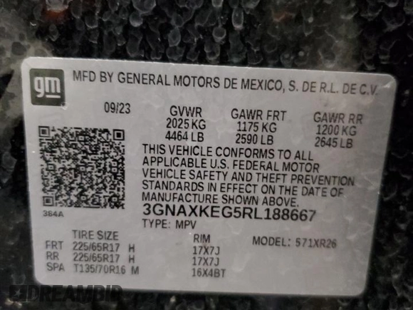 2024 Chevrolet Equinox LT with VIN 3GNAXKEG5RL188667, listed as a Copart auction lot 47054735 with 45,538 mi miles and Salvage Title. Bid and sale history available at DreamBid. Image 13.