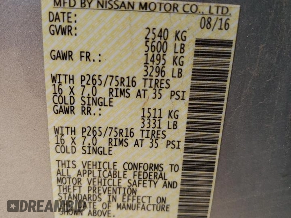 2016 Nissan Frontier Pro-4X with VIN 1N6AD0EV0GN797437, listed as a Copart auction lot 54203245 with 131,021 mi miles and Salvage title. Bid and sale history available at DreamBid. Image 12.