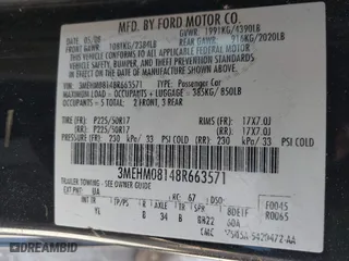 2008 Mercury Milan Premier with VIN 3MEHM08148R663571, listed as a IAAI auction lot 41802873 with 229,846 mi miles. Bid and sale history available at carsss.com. Image 9.