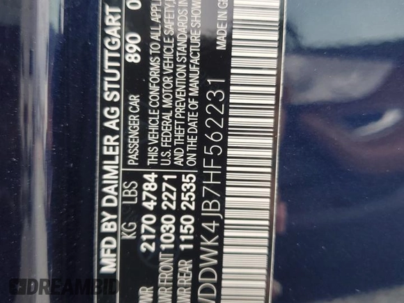 2017 Mercedes-Benz C 300 with VIN WDDWK4JB7HF562231, listed as a Copart auction lot 85646094 with Not Provided miles and Salvage Title. Bid and sale history available at DreamBid. Image 14.