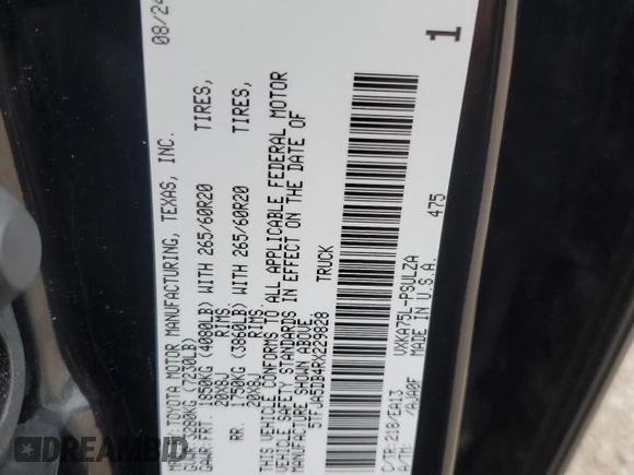 2024 Toyota Tundra Limited с VIN 5TFJA5DB4RX229828, выставлен на аукционе Copart как лот 65431745 с пробегом 10 738 миль миль и Списание • Salvage title. История ставок и продаж доступна на DreamBid. Изображение 13.