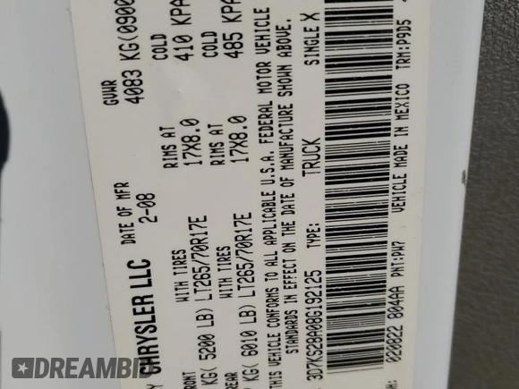 2008 Dodge Ram 2500 SLT with VIN 3D7KS28A08G192125, listed as a Copart auction lot 75519344 with 189,152 mi miles and Salvage Title. Bid and sale history available at carsss.com. Image 12.