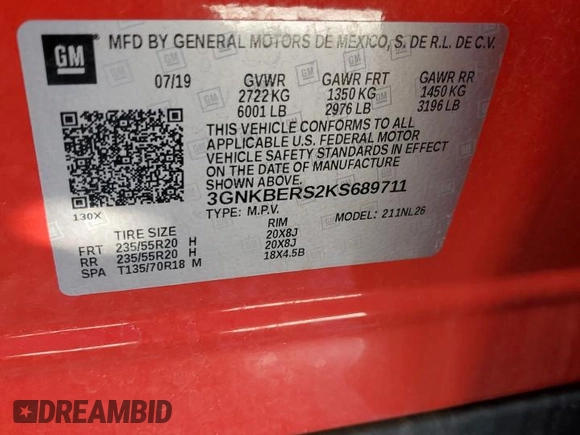 2019 Chevrolet Blazer RS with VIN 3GNKBERS2KS689711, listed as a Copart auction lot 52460175 with 86,712 mi miles and Salvage title. Bid and sale history available at DreamBid. Image 15.