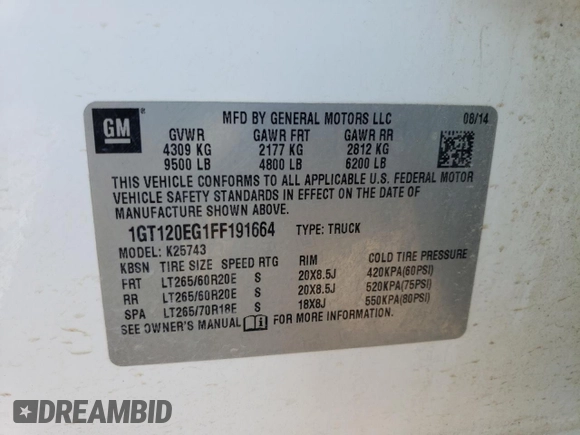 2015 GMC Sierra 2500HD Denali z VIN 1GT120EG1FF191664, wystawiony jako Copart lot #80010794 z przebiegiem 169 060 mil mil oraz Szkoda całkowita • Salvage title. Historia ofert i sprzedaży dostępna na DreamBid. Obrazek 12.