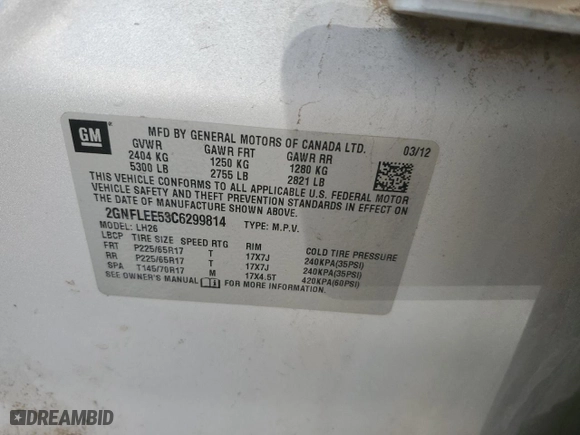 2012 Chevrolet Equinox LT w/1LT with VIN 2GNFLEE53C6299814, listed as a Copart auction lot 43964185 with 207,996 mi miles and Salvage Title. Bid and sale history available at carsss.com. Image 15.
