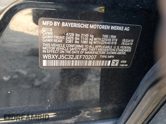2018 BMW X2 xDrive28i with VIN WBXYJ5C32JEF70207, listed as a Copart auction lot 48333255 with 68,162 mi miles and Clean Title. Bid and sale history available at carsss.com. Image 13.