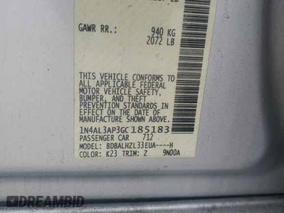 2016 Nissan Altima SL with VIN 1N4AL3AP3GC185183, listed as a Copart auction lot 59630435 with 133,147 mi miles and Clean title. Bid and sale history available at DreamBid. Image 12.
