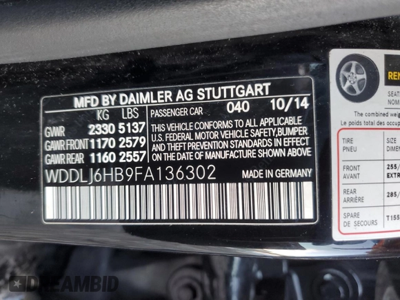 2015 Mercedes-Benz CLS-Class CLS 400 with VIN WDDLJ6HB9FA136302, listed as a Copart auction lot 81607133 with 169,992 mi miles. Bid and sale history available at carsss.com. Image 14.