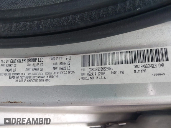 2011 Chrysler 200 Touring with VIN 1C3BC1FB1BN522001, listed as a IAAI auction lot 42104849 with 174,021 mi miles and . Bid and sale history available at DreamBid. Image 9.