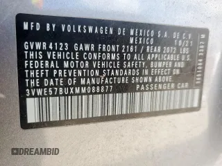 2021 Volkswagen Jetta SEL with VIN 3VWE57BUXMM088877, listed as a Copart auction lot 62319195 with 31,604 mi miles and Salvage title. Bid and sale history available at DreamBid. Image 12.
