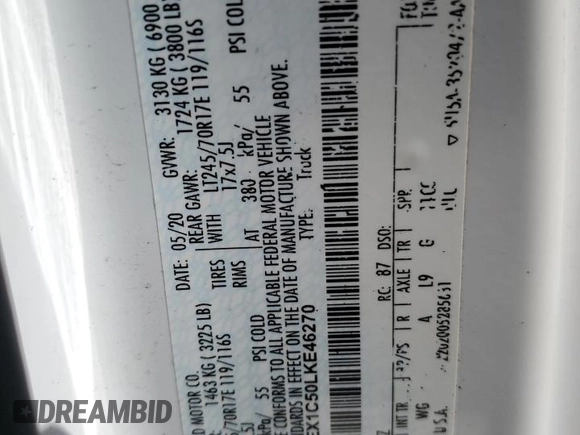 2020 Ford F-150 XL with VIN 1FTEX1C50LKE46270, listed as a Copart auction lot 84717084 with 41,241 mi miles and Non Repairable. Bid and sale history available at DreamBid. Image 12.