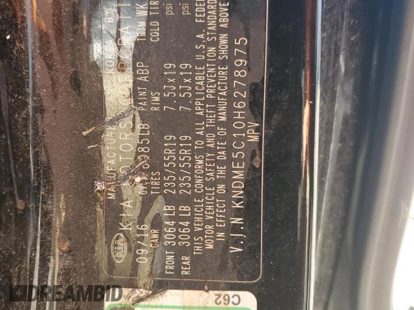 2017 Kia Sedona SX-L with VIN KNDME5C10H6278975, listed as a Copart auction lot 77006344 with 200,874 mi miles and Non Repairable. Bid and sale history available at carsss.com. Image 13.