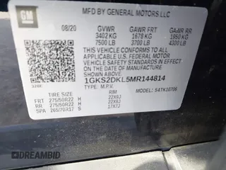 2021 GMC Yukon Denali with VIN 1GKS2DKL5MR144814, listed as a IAAI auction lot 40984358 with 1 mi miles. Bid and sale history available at carsss.com. Image 9.