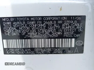 2007 Lexus ES 350 with VIN JTHBJ46G272078259, listed as a IAAI auction lot 42126473 with 152,696 mi miles. Bid and sale history available at carsss.com. Image 9.