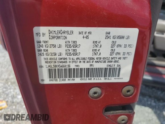 2005 Jeep Liberty Limited z VIN 1J4GL58KX5W660196, wystawiony jako Copart lot #60541585 z przebiegiem 128 939 mil mil oraz Szkoda całkowita • Salvage title. Historia ofert i sprzedaży dostępna na DreamBid. Obrazek 13.