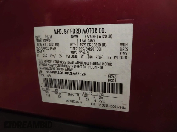 2019 Ford Explorer XLT с VIN 1FM5K8DHXKGA57326, выставлен на аукционе IAAI как лот 41325919 с пробегом 93 294 миль миль и . История ставок и продаж доступна на DreamBid. Изображение 9.