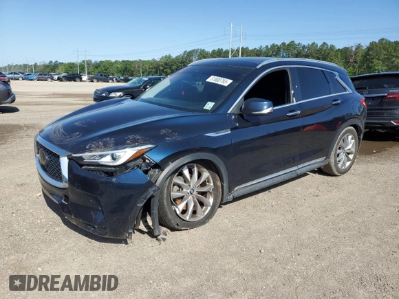 2019 Infiniti QX50 LUXE with VIN 3PCAJ5M1XKF137405, listed as a Copart auction lot 51800765 with 67,585 mi miles and Salvage Title. Bid and sale history available at carsss.com. Image 1.