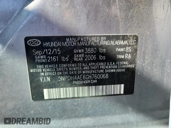 2016 Hyundai Elantra SE z VIN 5NPDH4AE6GH760068, wystawiony jako Copart lot #60144365 z przebiegiem 153 856 mil mil oraz Szkoda całkowita • Salvage title. Historia ofert i sprzedaży dostępna na DreamBid. Obrazek 12.