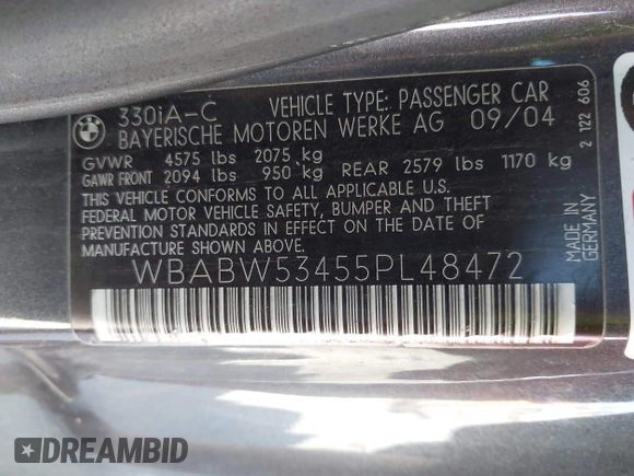2005 BMW 3 Series 330Ci with VIN WBABW53455PL48472, listed as a IAAI auction lot 42137232 with 127,689 mi miles and . Bid and sale history available at DreamBid. Image 9.