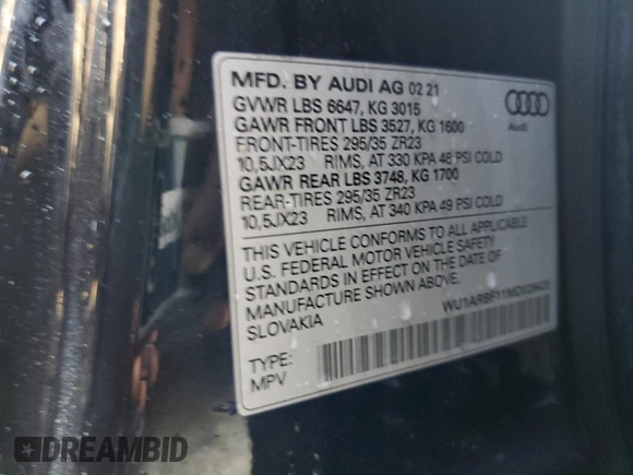 2021 Audi RS Q8 z VIN WU1ARBF11MD029420, wystawiony jako Copart lot #73844124 z przebiegiem Nie podano mil oraz Nie do naprawy. Historia ofert i sprzedaży dostępna na DreamBid. Obrazek 14.