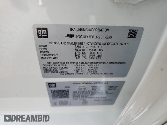 2024 Chevrolet Silverado 1500 High Country with VIN 1GCUDJE81RZ357299, listed as a Copart auction lot 41667695 with 8,193 mi miles and Salvage Title. Bid and sale history available at DreamBid. Image 12.