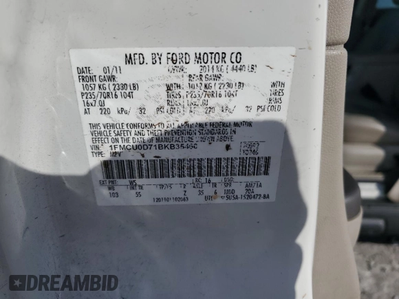 2011 Ford Escape XLT with VIN 1FMCU0D71BKB35466, listed as a Copart auction lot 43057895 with 298,662 mi miles and Salvage Title. Bid and sale history available at carsss.com. Image 16.