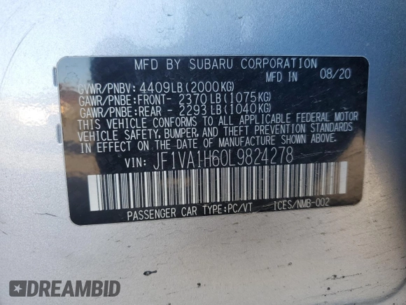 2020 Subaru WRX Limited with VIN JF1VA1H60L9824278, listed as a Copart auction lot 81230514 with 69,923 mi miles and Salvage Title. Bid and sale history available at carsss.com. Image 14.