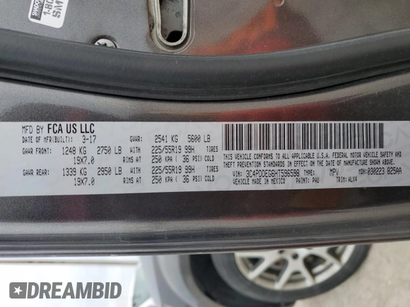 2017 Dodge Journey GT with VIN 3C4PDDEG6HT596598, listed as a Copart auction lot 52313645 with 175,783 mi miles and Salvage Title. Bid and sale history available at DreamBid. Image 12.