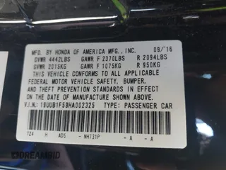 2017 Acura TLX w/Technology Pkg with VIN 19UUB1F59HA002325, listed as a IAAI auction lot 41666427 with 105,730 mi miles. Bid and sale history available at carsss.com. Image 9.