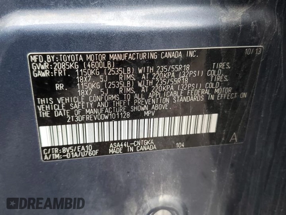 2013 Toyota RAV4 Limited with VIN 2T3DFREV0DW101128, listed as a Copart auction lot 47611495 with 211,733 mi miles and Salvage Title. Bid and sale history available at carsss.com. Image 15.