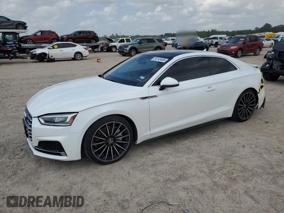 2019 Audi A5 Premium z VIN WAUSNAF53KA019395, wystawiony jako Copart lot #54145495 z przebiegiem 58 634 mil mil oraz Szkoda całkowita • Salvage title. Historia ofert i sprzedaży dostępna na DreamBid. Obrazek 1.