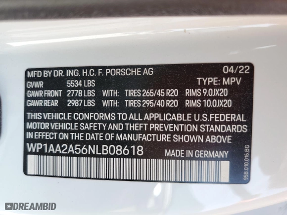 2022 Porsche Macan with VIN WP1AA2A56NLB08618, listed as a Copart auction lot 43106245 with 14,848 mi miles and Salvage Title. Bid and sale history available at carsss.com. Image 15.