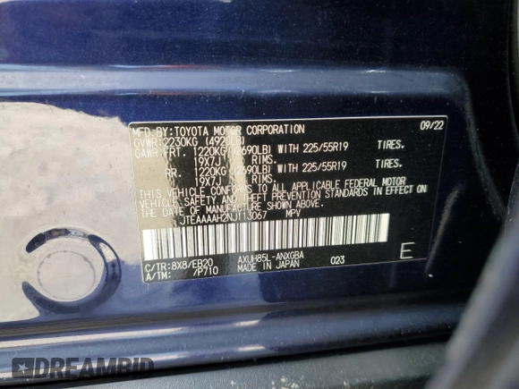 2022 Toyota Venza LE with VIN JTEAAAAH2NJ113067, listed as a Copart auction lot 73867564 with 0 mi miles and Salvage Title. Bid and sale history available at carsss.com. Image 14.