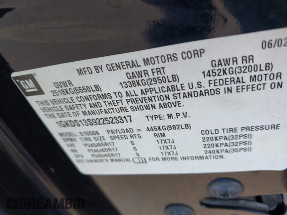 2002 GMC Envoy SLE z VIN 1GKDS13S922523317, wystawiony jako IAAI lot #42374259 z przebiegiem 185 686 mil mil oraz . Historia ofert i sprzedaży dostępna na DreamBid. Obrazek 9.