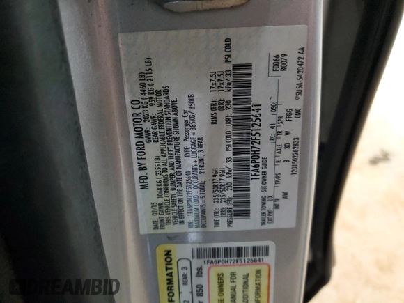 2015 Ford Fusion SE with VIN 1FA6P0H72F5125641, listed as a Copart auction lot 41780375 with 156,747 mi miles and Salvage Title. Bid and sale history available at DreamBid. Image 12.