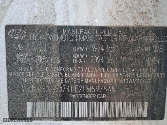 2020 Hyundai Elantra SE with VIN 5NPD74LF2LH597535, listed as a Copart auction lot 50311165 with 14,962 mi miles and Salvage Title. Bid and sale history available at carsss.com. Image 12.