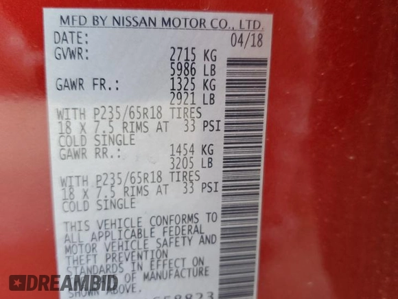 2018 Nissan Pathfinder SL with VIN 5N1DR2MN5JC658823, listed as a Copart auction lot 44978245 with 92,955 mi miles and Salvage Title. Bid and sale history available at carsss.com. Image 13.