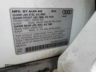 2020 Audi SQ5 Premium Plus with VIN WA1B4AFY3L2019337, listed as a Copart auction lot 52568604 with 50,777 mi miles and . Bid and sale history available at DreamBid. Image 14.