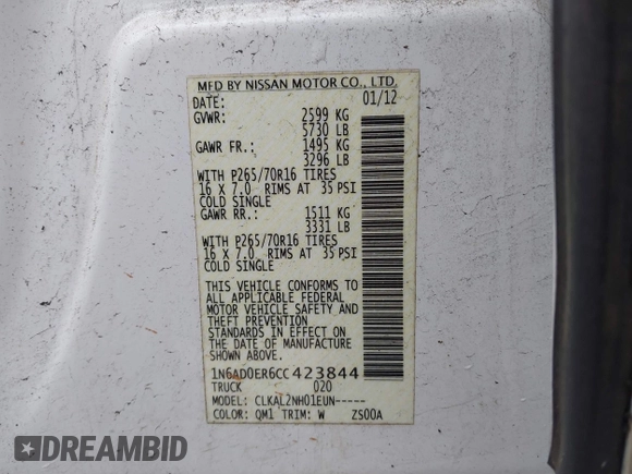 2012 Nissan Frontier SV с VIN 1N6AD0ER6CC423844, выставлен на аукционе IAAI как лот 42265342 с пробегом 172 486 миль миль и . История ставок и продаж доступна на DreamBid. Изображение 9.