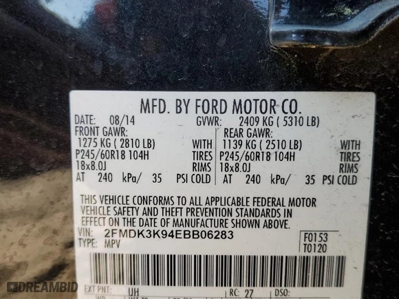 2014 Ford Edge Limited with VIN 2FMDK3K94EBB06283, listed as a Copart auction lot 61235824 with 148,741 mi miles and Salvage Title. Bid and sale history available at carsss.com. Image 14.
