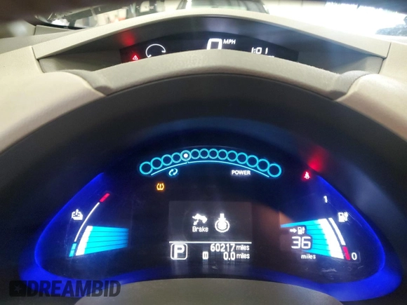 2012 Nissan LEAF SL with VIN JN1AZ0CP5CT017515, listed as a Copart auction lot 56377265 with 60,217 mi miles and Clean Title. Bid and sale history available at DreamBid. Image 9.