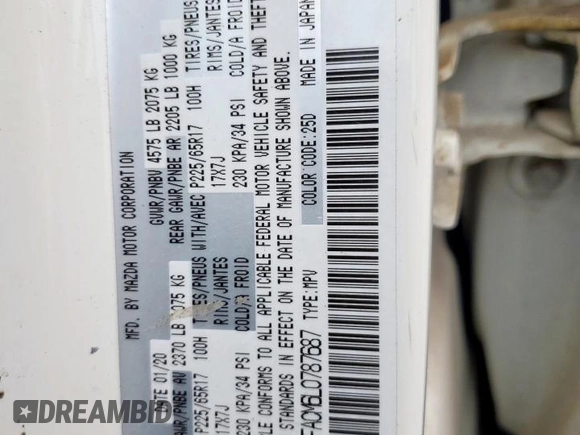 2020 Mazda CX-5 Touring z VIN JM3KFACM6L0787687, wystawiony jako Copart lot #57639555 z przebiegiem 91 219 mil mil oraz Szkoda całkowita • Salvage title. Historia ofert i sprzedaży dostępna na DreamBid. Obrazek 13.