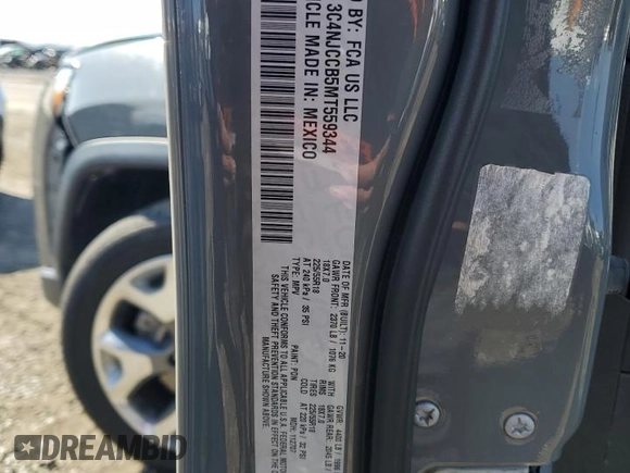 2021 Jeep Compass Limited with VIN 3C4NJCCB5MT559344, listed as a Copart auction lot 43022105 with 78,274 mi miles and Salvage Title. Bid and sale history available at carsss.com. Image 13.