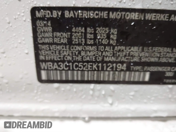 2014 BMW 3 Series 328i with VIN WBA3C1C52EK112194, listed as a IAAI auction lot 41694770 with 139,609 mi miles. Bid and sale history available at carsss.com. Image 9.