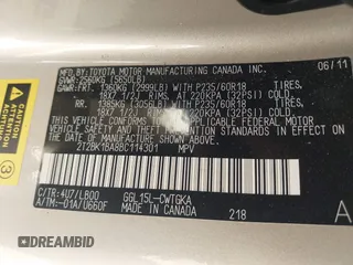 2011 Lexus RX 350 with VIN 2T2BK1BA8BC114301, listed as a IAAI auction lot 41977948 with 102,328 mi miles and . Bid and sale history available at DreamBid. Image 9.
